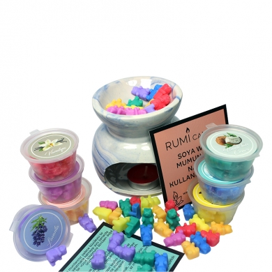  Rumi Candle Mavi Gummy Bear Jelibon Ayıcık Şeklinde Tropik Esanslı Mum Buhurdanlık Kokusu 12 Adet